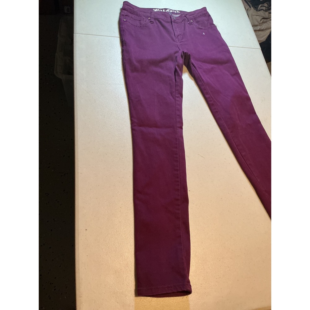 Blue Faith Womens Purple Skinny Jeans Rhinestone Button Stretch Size 6